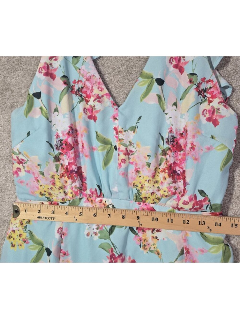 Adelyn Rae Floral Halter Midi Dress Fit Flare Garden Party Romantic Aqua Women L - Picture 9 of 12